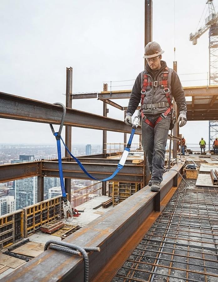 SPLD001 6 ft Energy-Absorbing Lanyard in use on site